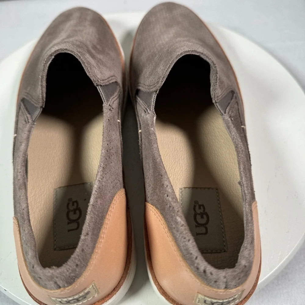 Ugg Adley Perf Slip On Sneaker Womens 9.5 Brown Tan Suede Leather Flat 1018375 - Picture 7 of 9